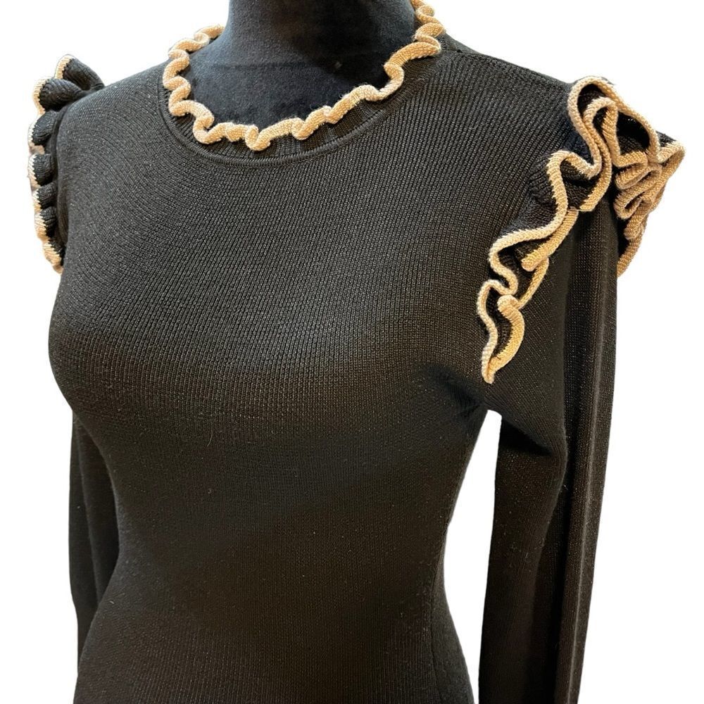 Dance & Marvel Black Ribbed Ruffle Sweater – Size S - Picture 6 of 16